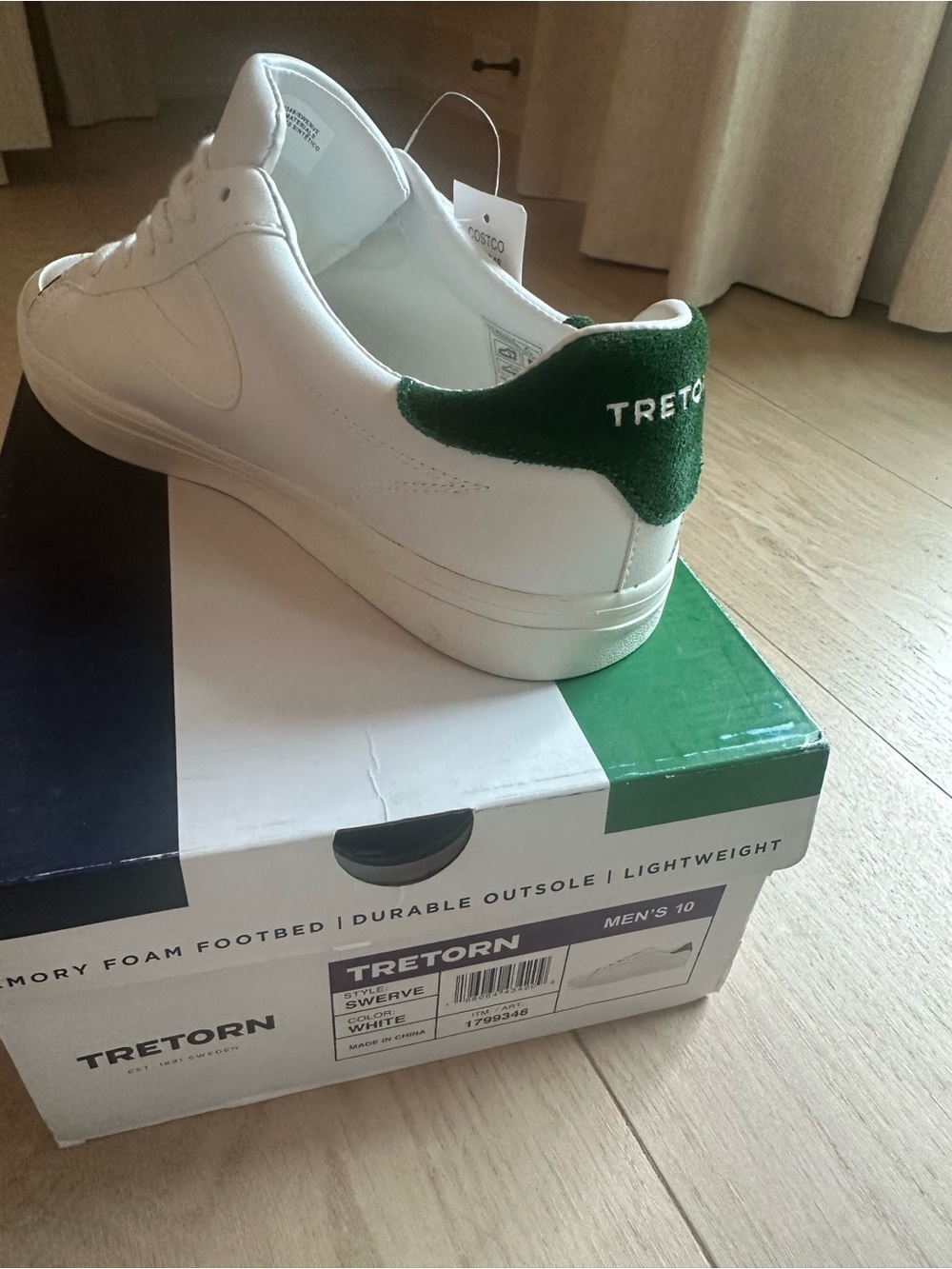 Tretorn White Leather Sneakers with Green Suede Heel - Men's